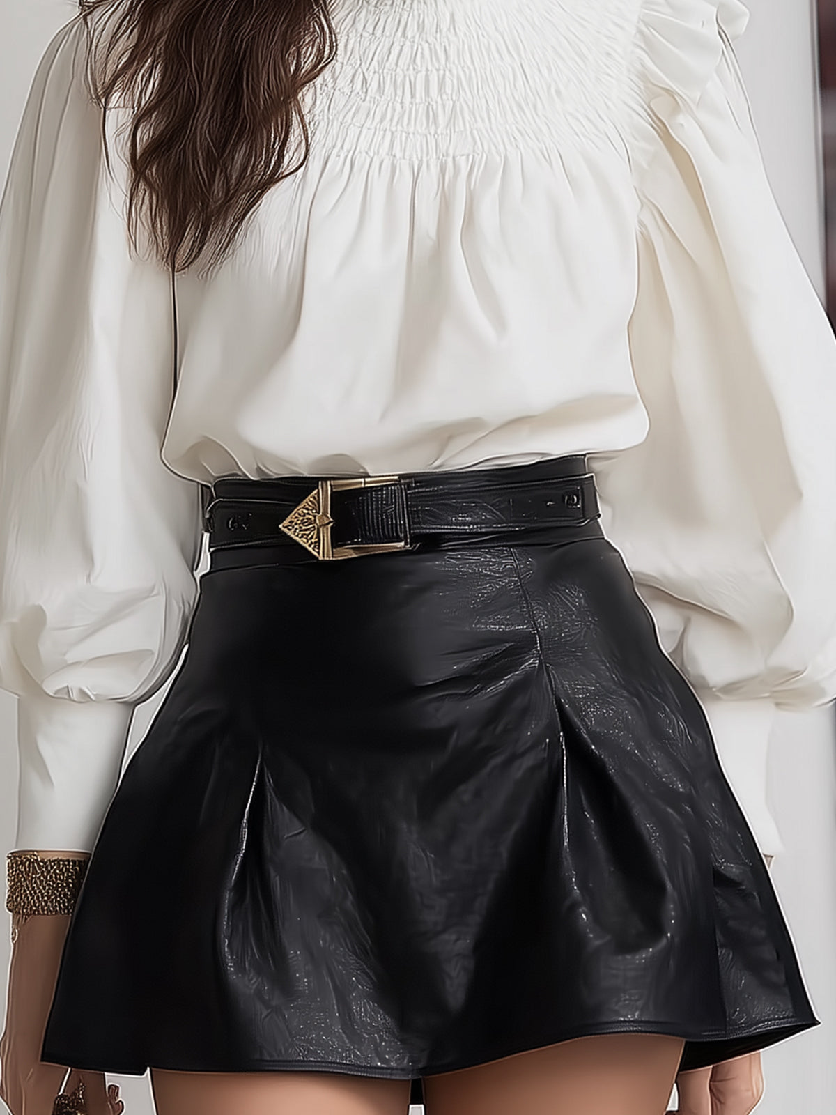 Maeyira Vintage White Shirt - Stand Collar & Pleated Puff Sleeves 